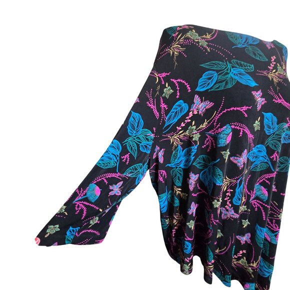 Floral Asymmetrical Hem Tunic Top Black Pink Blue Butterfly Size 3X CM2009 - Picture 7 of 10